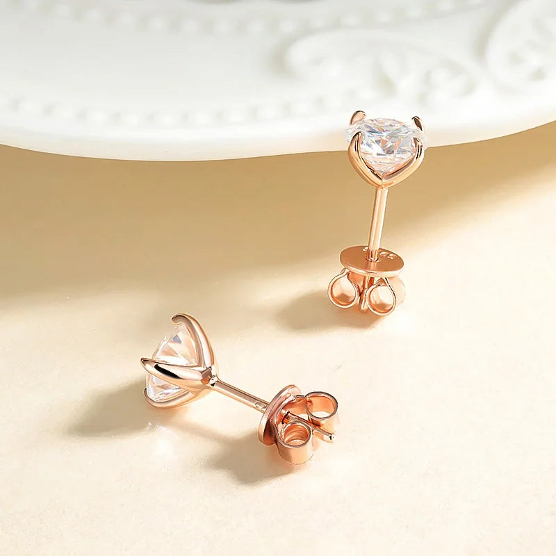 Moissanite Stud Earrings Rose Gold 925 Silver Sparkle - Smarsty