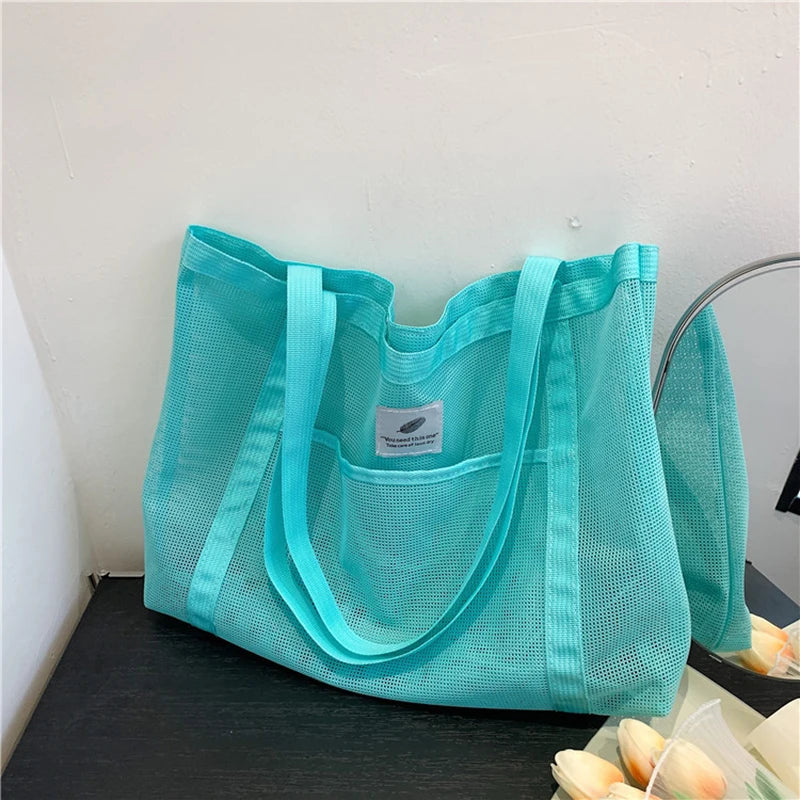 Transparent Mesh Shoulder Bag for Travel and Beach - Smarsty