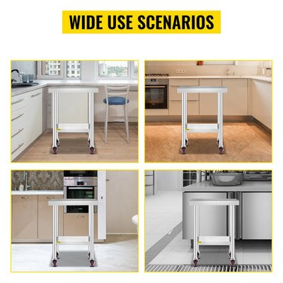 SucceBuy Stainless Steel Kitchen Worktable shelves Commercial Work Bench Table with Caster Wheels for Home Restaurant Storage - Smarsty