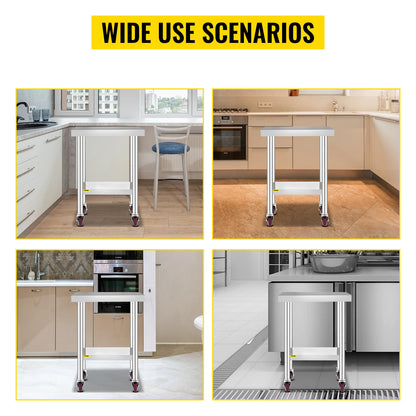 SucceBuy Stainless Steel Kitchen Worktable shelves Commercial Work Bench Table with Caster Wheels for Home Restaurant Storage