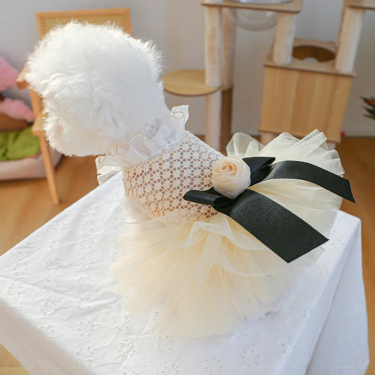 Luxury Kawaii Dog Dress with Pearl Collar for Small Pets - Smarsty