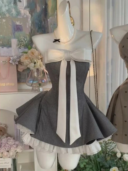 Black French Vintage Elegant Design Woman Dress Gothic Off Shoulder Retro Mini Dress Female Fairy Birthday Party Chic Outfits - Smarsty