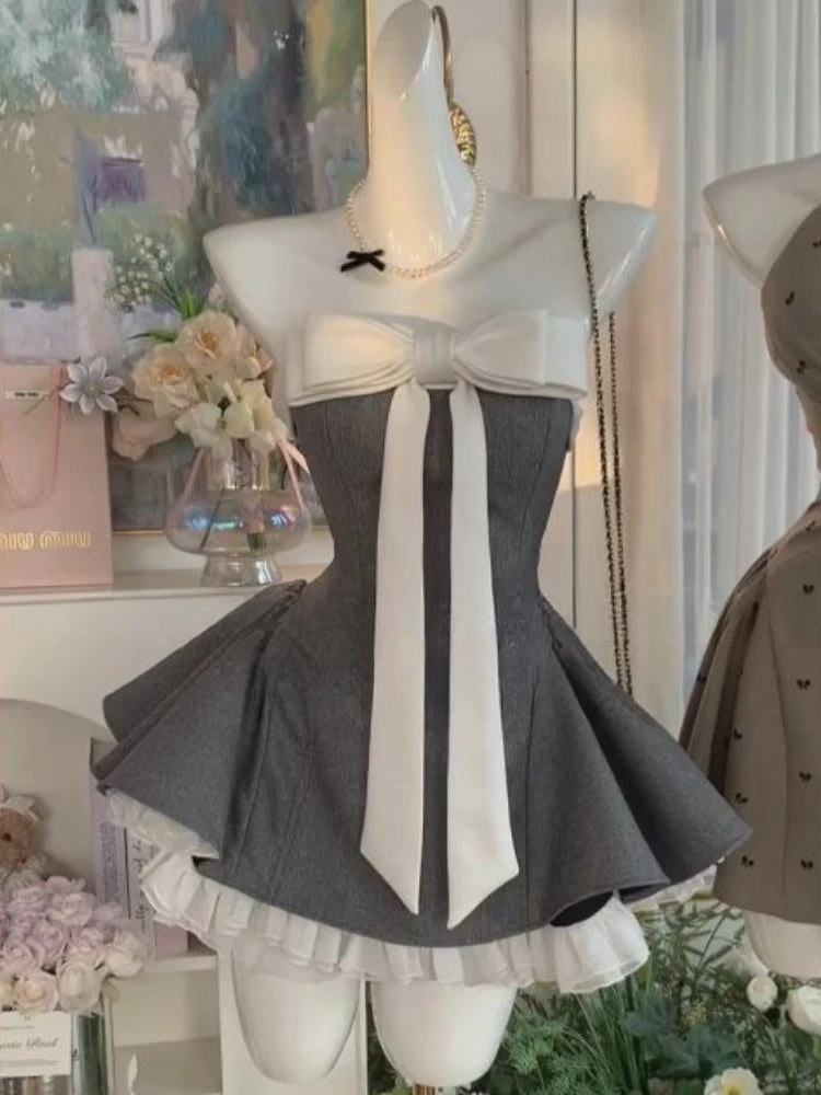 Black French Vintage Elegant Design Woman Dress Gothic Off Shoulder Retro Mini Dress Female Fairy Birthday Party Chic Outfits - Smarsty