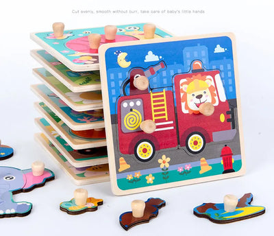 Baby Toys Montessori Wooden Puzzles Children Toys Hand Grab Board Animals Cognition Educational Learning Toys For Kids 1-3 Years by Smarsty