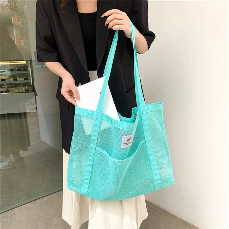 Transparent Mesh Shoulder Bag for Travel and Beach - Smarsty