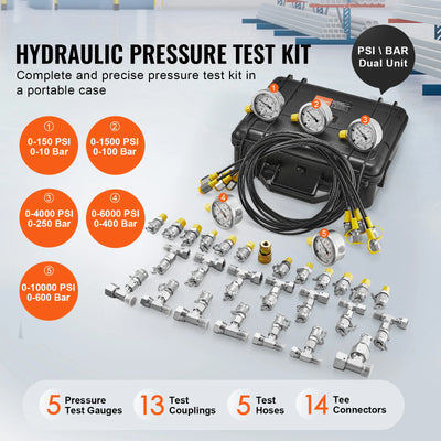 SucceBuy Hydraulic Pressure Test Kits Excavator Hydraulic Test Gauge Sets with Carrying Case for Excavator Tractors Machinery - Smarsty