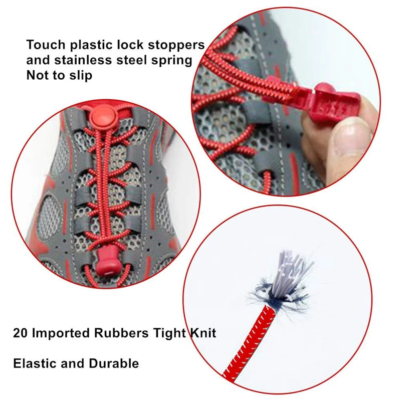 1 Pair 22 Colors Elastic Shoelaces Round Locking No Tie Shoe Laces Kids Adult Quick Lazy Laces Rubber Sneakers Shoelace T1 - Smarsty