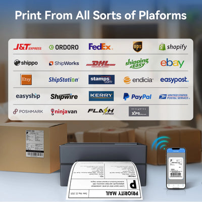 Thermal Label Printer Portable No Ink Required 203DPI 4x6 for Small Business Bluetooth USB High Speed Express Airway Bill - Smarsty