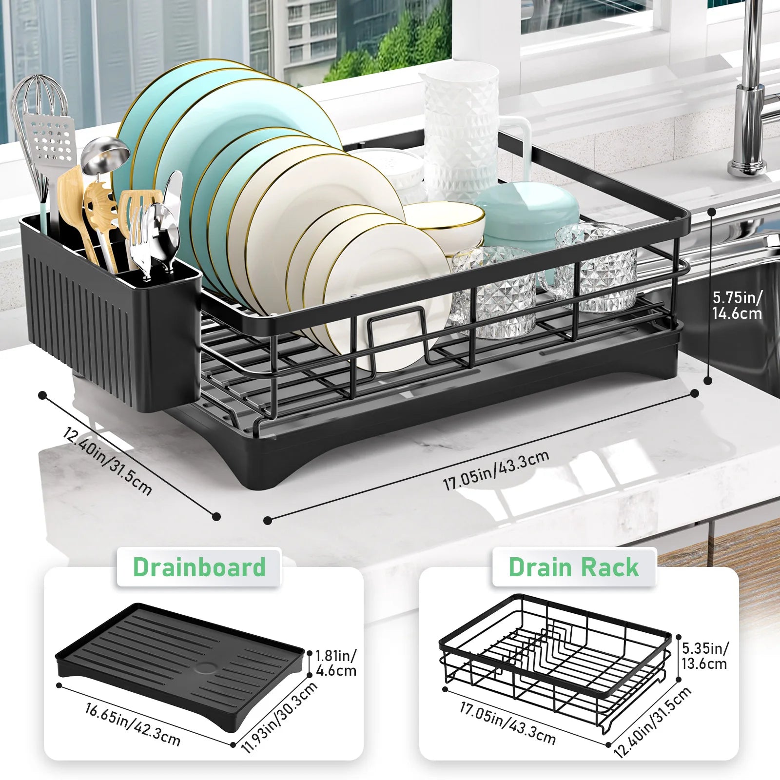 Single Layer Hollow Dish Rack Kitchen Countertop Rack with Drainage Tray Multifunctional Tableware Rack Rust Resistant Durable