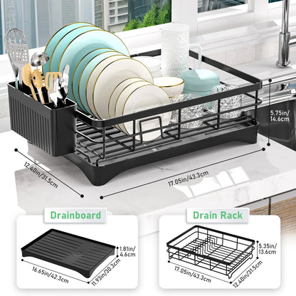 Single Layer Hollow Dish Rack Kitchen Countertop Rack with Drainage Tray Multifunctional Tableware Rack Rust Resistant Durable