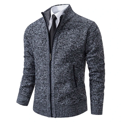 Autumn And Winter New Jersey Men's Casual Sports Coat Solid Color Stand Collar Wweater Grab Fleece Warm Zipper Cardigan - Smarsty