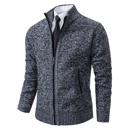 Autumn And Winter New Jersey Men's Casual Sports Coat Solid Color Stand Collar Wweater Grab Fleece Warm Zipper Cardigan - Smarsty