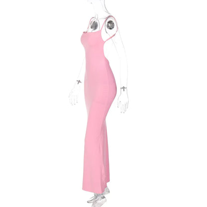 Hugcitar 2025 Spring Solid Sleeveless Backless Elegant Sexy Bodycon Y2K Maxi Prom Dress Women Clothes Birthday Party Casual Y2K