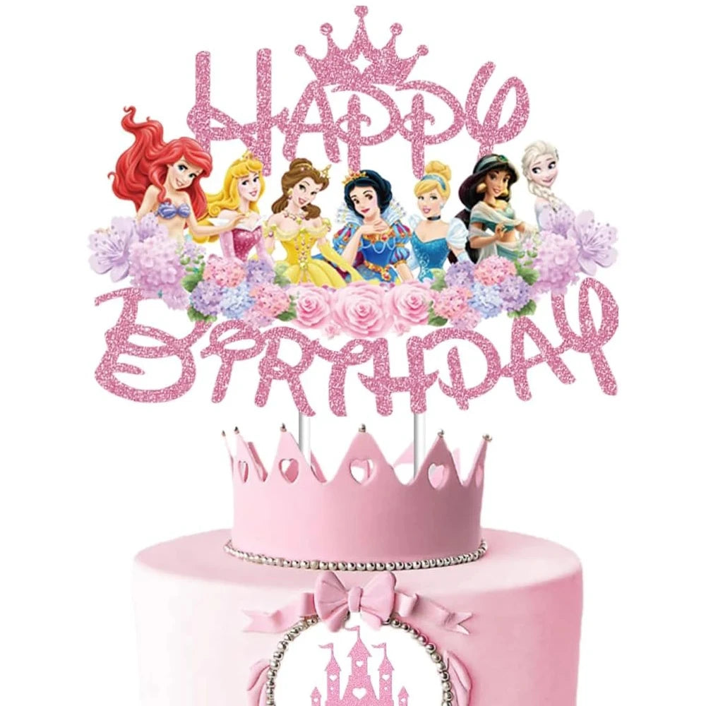 Disney Princess Cake Toppers Pink Glitter Birthday Decor - Smarsty