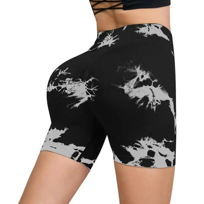 Tie Dyed Seamless Fitness Pants Women's High Waist and Hip Lifting Sports Tight Shorts Running Sexy Peach Fitness Yoga Shorts - Smarsty