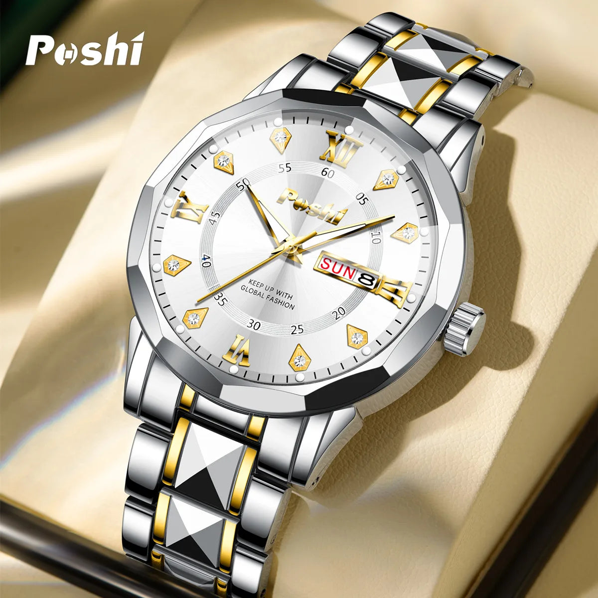 Poshi Men's Waterproof Luminous Quartz Watch with Dual Calendar - Smarsty