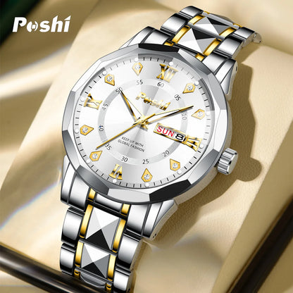 Poshi Men's Waterproof Luminous Quartz Watch with Dual Calendar - Smarsty