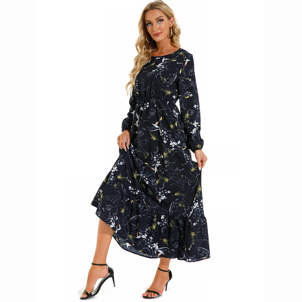 2023 Sping Summer Bohemian Women Maxi Dress Casual Long Sleeve High Waist Beach Woman Chiffon Dresses Floral Vestidoes Mujer New - Smarsty