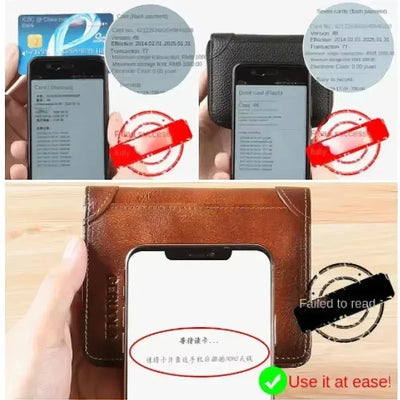 Men Wallet Genuine Leather Rfid Blocking Trifold Wallet Vintage Thin Short Multi Function ID Credit Card Holder Male Purse Money - Smarsty