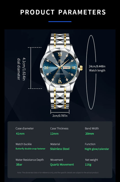 Luxury Men’s Water Resistant Quartz Watch with Night Glow - Smarsty