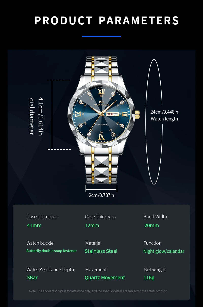 Luxury Men’s Water Resistant Quartz Watch with Night Glow - Smarsty