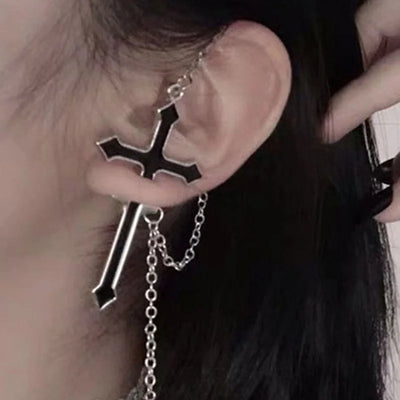 Punk Silver Cross Drop Earrings for Unisex Gothic Style - Smarsty