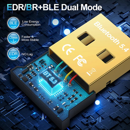 USB Wireless Bluetooth Adapter Bluetooth 5.4 USB Transmitt for PC Dongle Adaptador Wireless Mouse Keyborad Music Audio Receiver