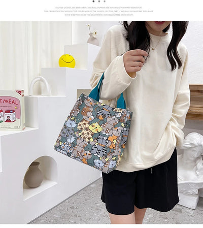 Chic Cat Pattern Top Handle Bag For Women Everyday Use - Smarsty