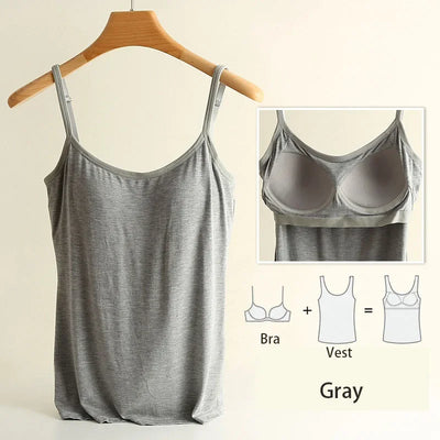 M-3XL For 35-85kg Modal Plus Size Camisole Tank Top With Fixed Cup Women's Chest Padded Outer Wear Bottoming Underwear Wear-Free - Smarsty