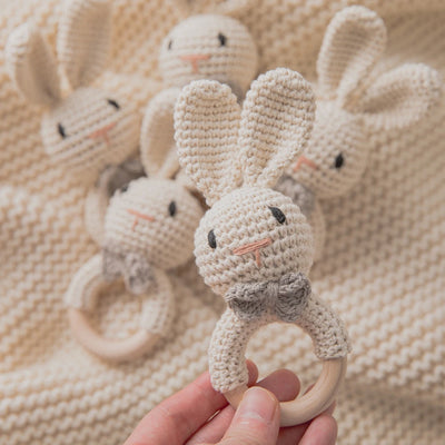 Baby Crochet Rattle Wooden Teether Toy BPA Free Wood Rodent Rabbit Rattle Baby Mobile Play Gym Newborn Educational Music Toys by Smarsty