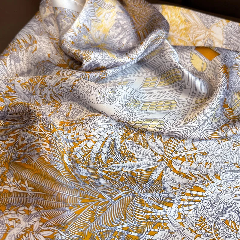 Bohemian Floral Print Silk Scarf for Women Sun Protection - Smarsty