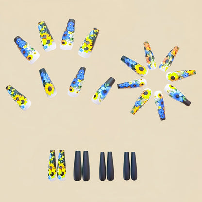 24 Piece Set Medium Long Press On Nails with Floral Design - Smarsty