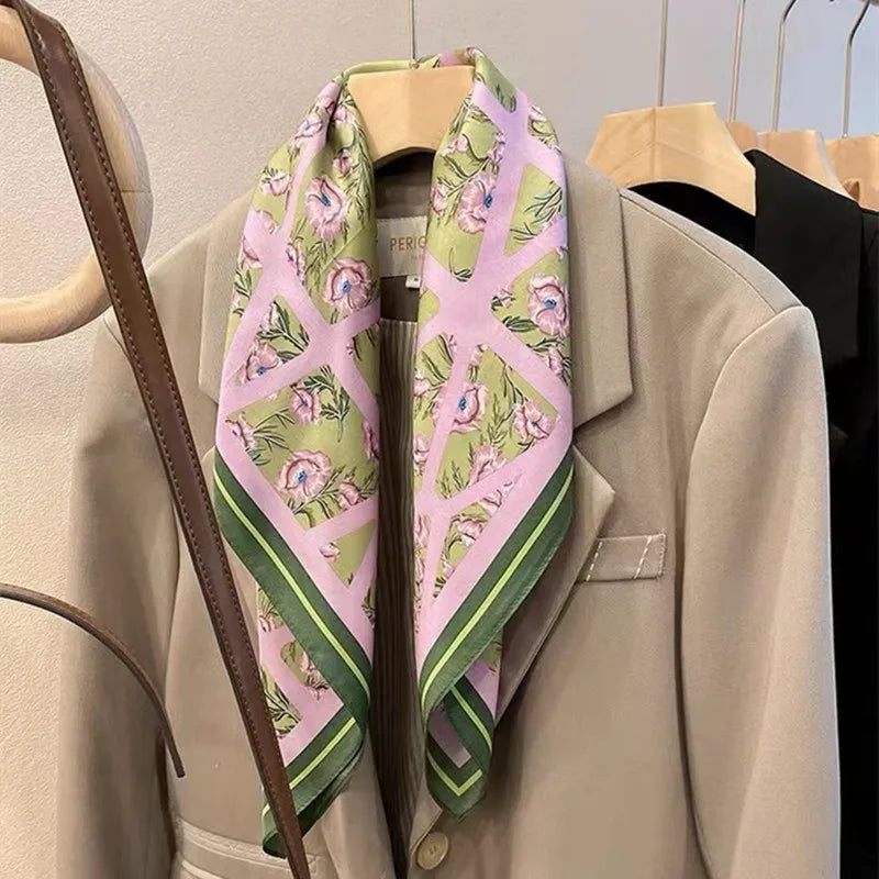 Luxury Silk Skinny Scarf with Cat Print for Women - Smarsty