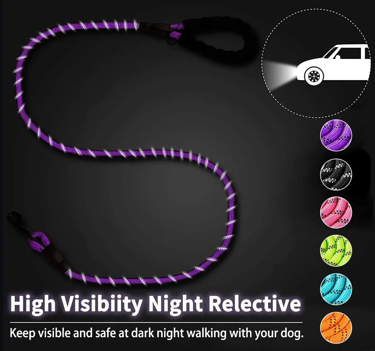 Reflective Dog Leash for All Sizes with Breakaway Feature - Smarsty