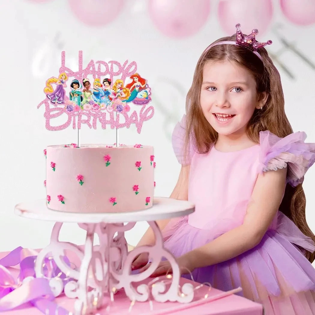 Disney Princess Cake Toppers Pink Glitter Birthday Decor - Smarsty