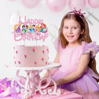 Disney Princess Cake Toppers Pink Glitter Birthday Decor - Smarsty