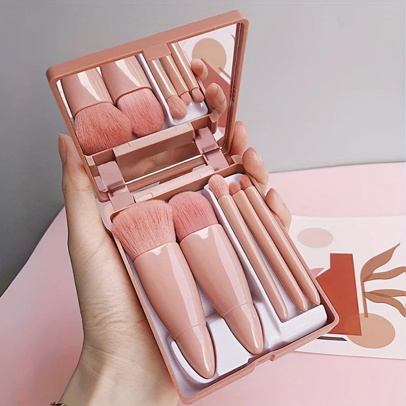 5Pcs Portable Makeup Brush Set With Mirror - Smarsty