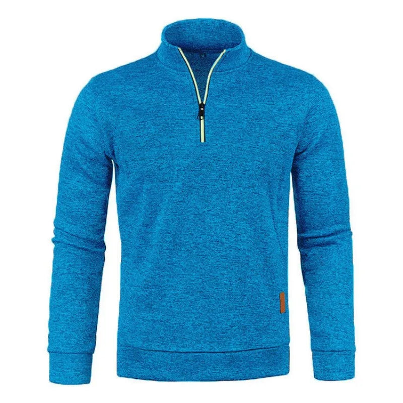 Autumn Men's Half Zipper Sweatshirts Long Sleeve Solid Color Pullover Turtleneck Streetwear Winter Warm Jacket Sport Coats - Smarsty