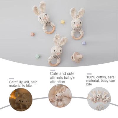 Baby Crochet Rattle Wooden Teether Toy BPA Free Wood Rodent Rabbit Rattle Baby Mobile Play Gym Newborn Educational Music Toys by Smarsty