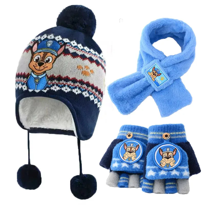 Kids Cartoon Winter Hat Scarf Set With Gloves Warmth - Smarsty