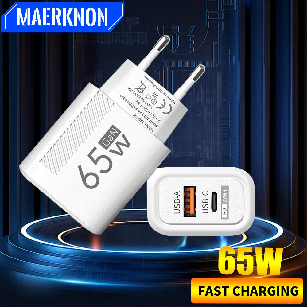 GaN USB C Charger 65W FastCharge EuropeanUnion US Plug - Smarsty