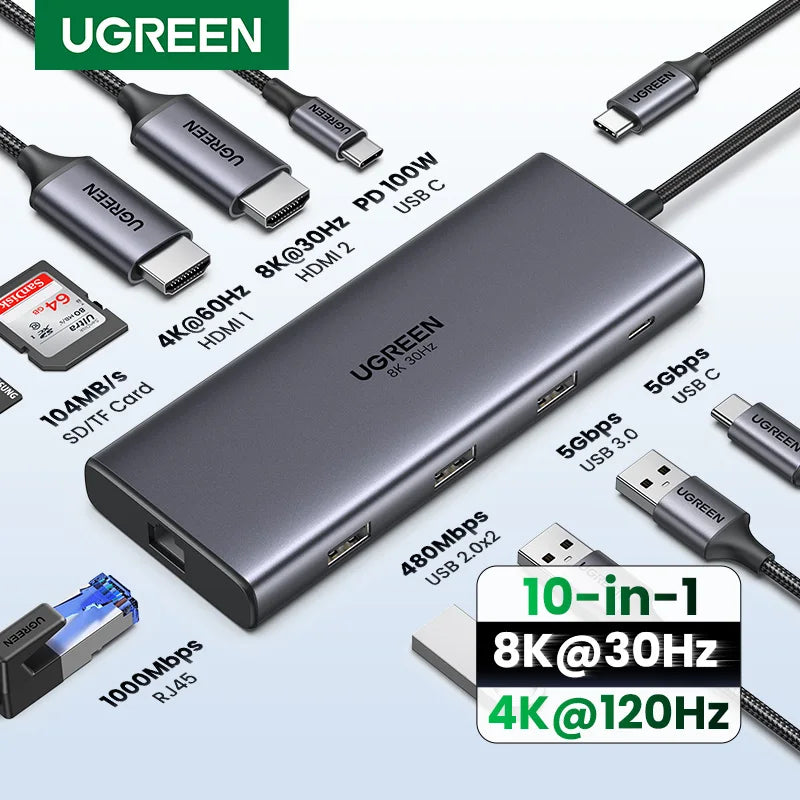 USB C Docking Station HDMI Hub 8K 4K Including RJ45