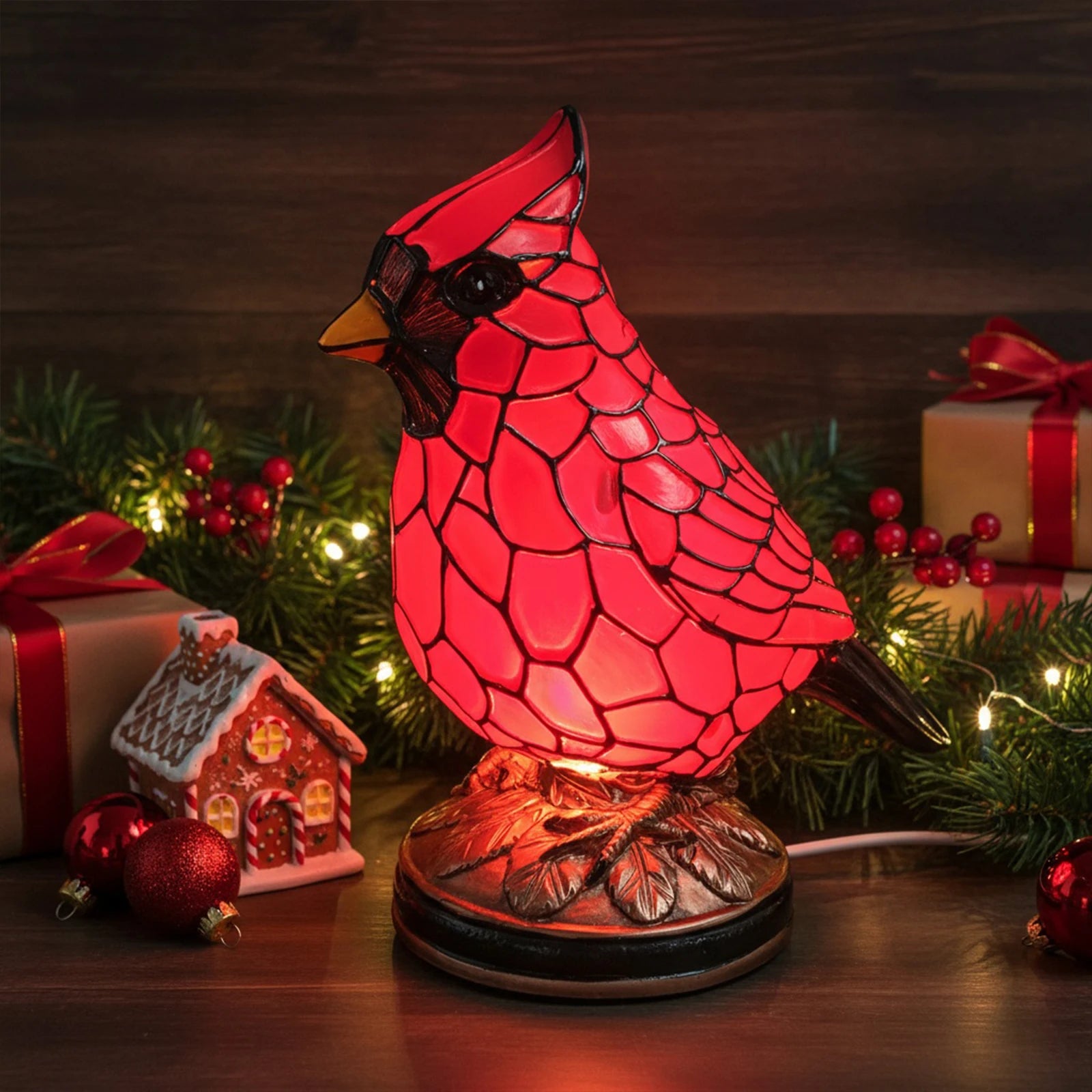 Christmas Bird Desk Lamp Resin Bird Lamps for Home Decor Art Decoration Tabletop Light with Soft Glow for Dormitory Offices Desk