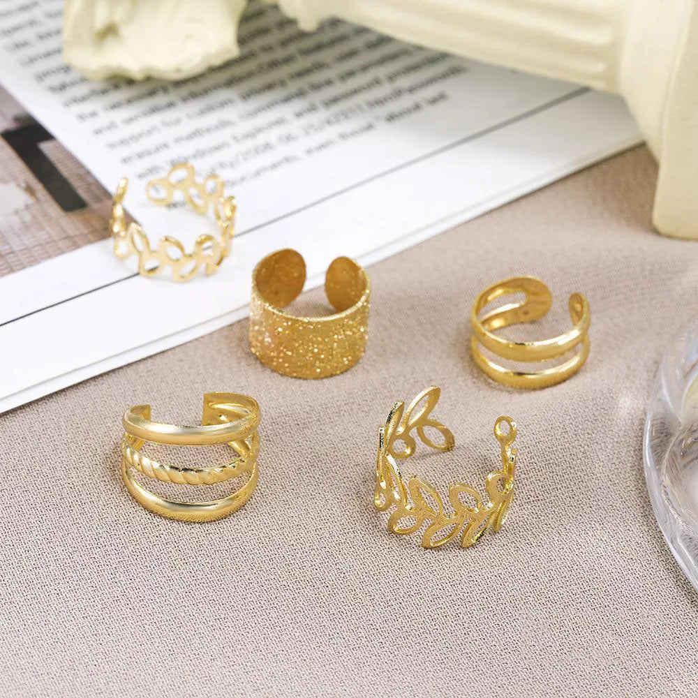 Retro Multi-Element Leaf Geometric Ear Cuffs Set - Smarsty