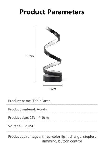 Dimmable LED Spiral Table Lamp for Modern Bedrooms - Smarsty