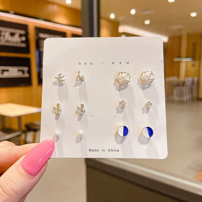 4 Pair Silver Heart Stud Earrings Set Cute Gift Everyday - Smarsty