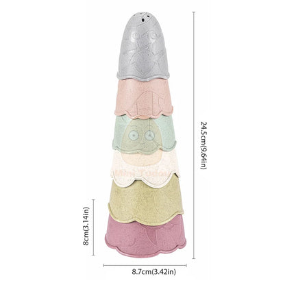 Baby Toys Stacking Cup Cartoon Early Educational Learning Color Number Nesting Sorting Bath Shower Play Water Sand Game For Kids - Smarsty