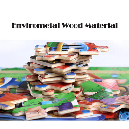 New 20 Piece Wooden 3d Puzzle Cartoon Animal Vehicle Jigsaw Puzzle Montessori Educational Toys For Kids Baby 1 2 3 Years by Smarsty