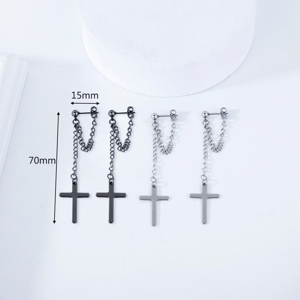 Punk Silver Cross Drop Earrings for Unique Gothic Style - Smarsty