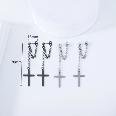 Punk Silver Cross Drop Earrings for Unique Gothic Style - Smarsty